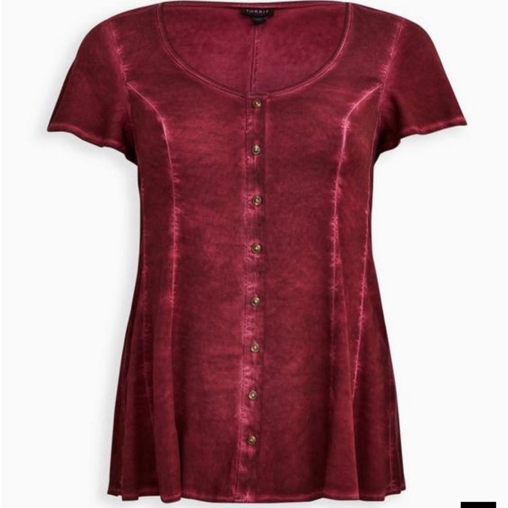 Torrid Fit And Flare Soft-Stretch Challis Button-Front Top - Picture 2 of 3